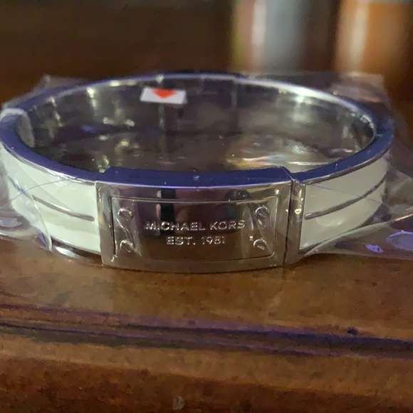 NWT - Michael Kors Silver-White Logo Bangle Bracelet - Picture 9 of 9